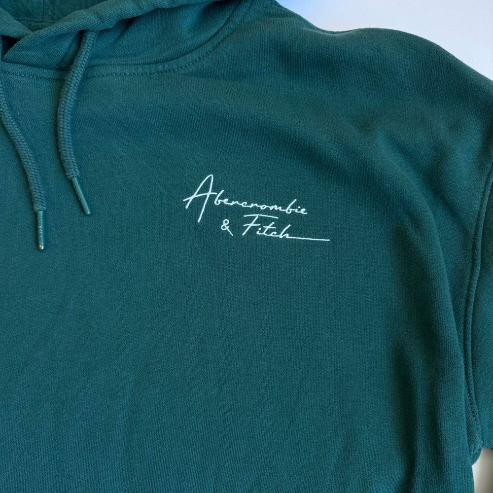 Mens Dark Green/ White Abercrombie & Fitch Pullover Hoodie Sweater Size Large - Picture 5 of 7